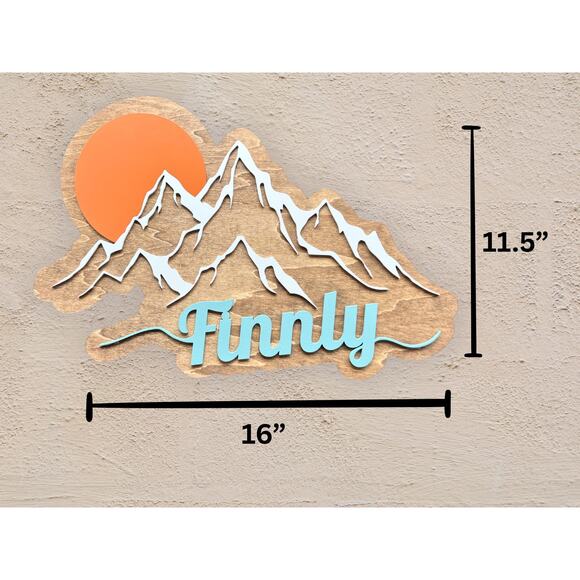 Custom Mountain Name Sign Kids Room & Nursery Wall Decor Wood Sign 16" x 11.5" - Picture 10 of 10